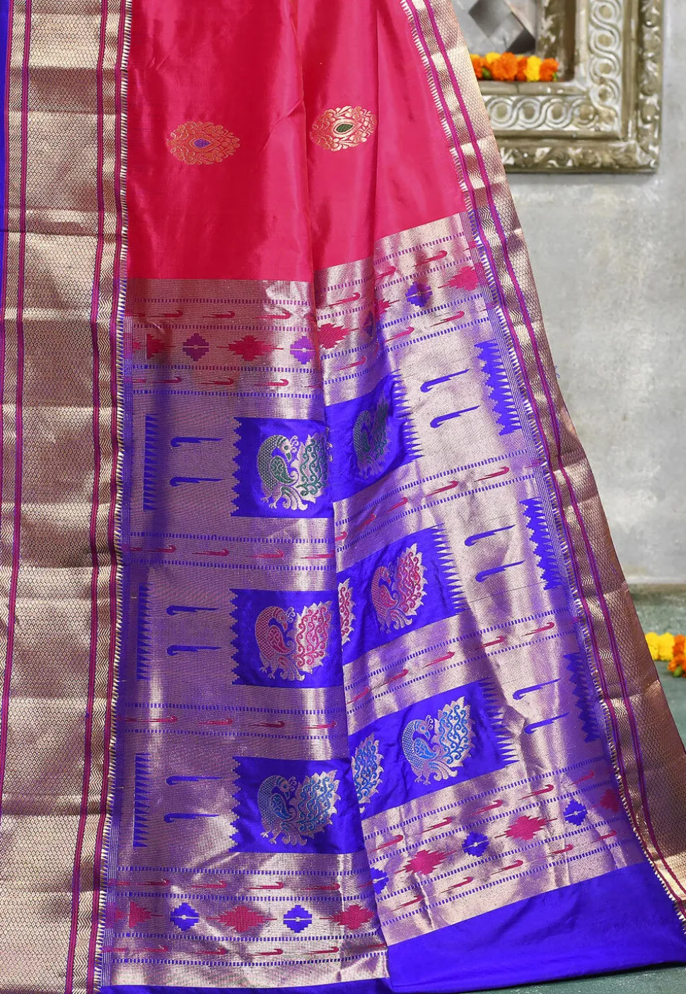 Paithani Pure Silk Saree in Pink