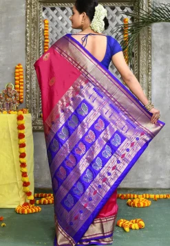 Paithani Pure Silk Saree in Pink