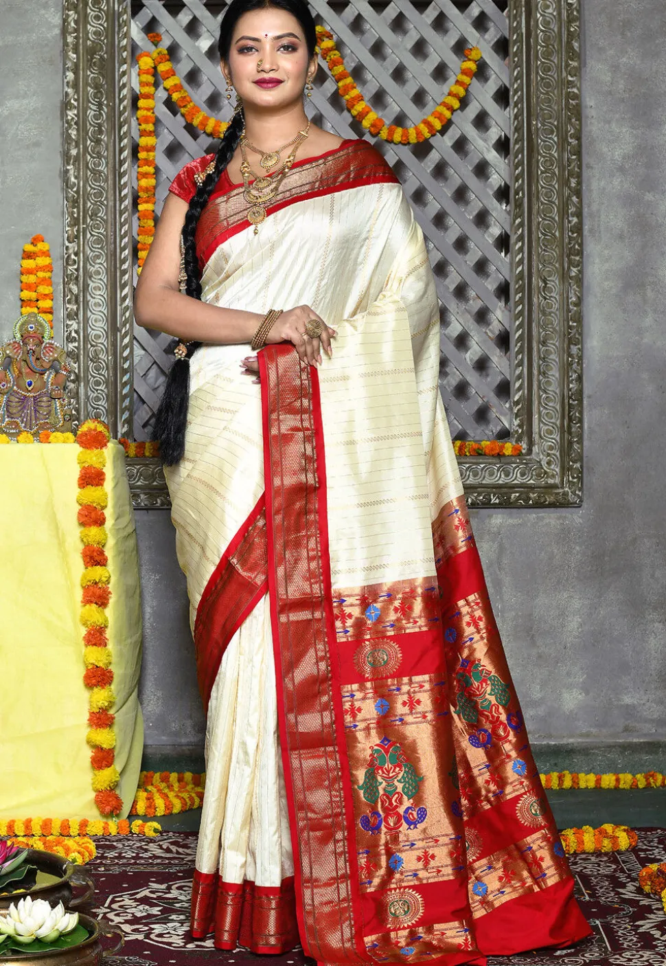 Paithani Pure Silk Saree in Cream