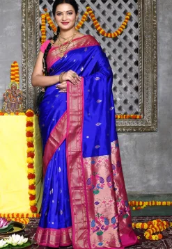 Paithani Pure Silk Saree in Royal Blue