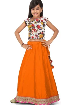 Patch Border Art Dupion Silk Circular Lehenga in Orange