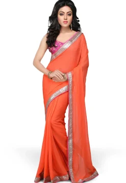 Patch Border Georgette Saree in Orange
