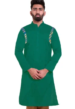 Patch Work Chanderi Cotton Kurta in Teal Green