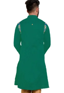 Patch Work Chanderi Cotton Kurta in Teal Green