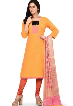 Patch Work South Cotton Straight Suit in Mustard