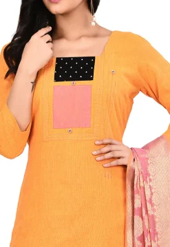 Patch Work South Cotton Straight Suit in Mustard