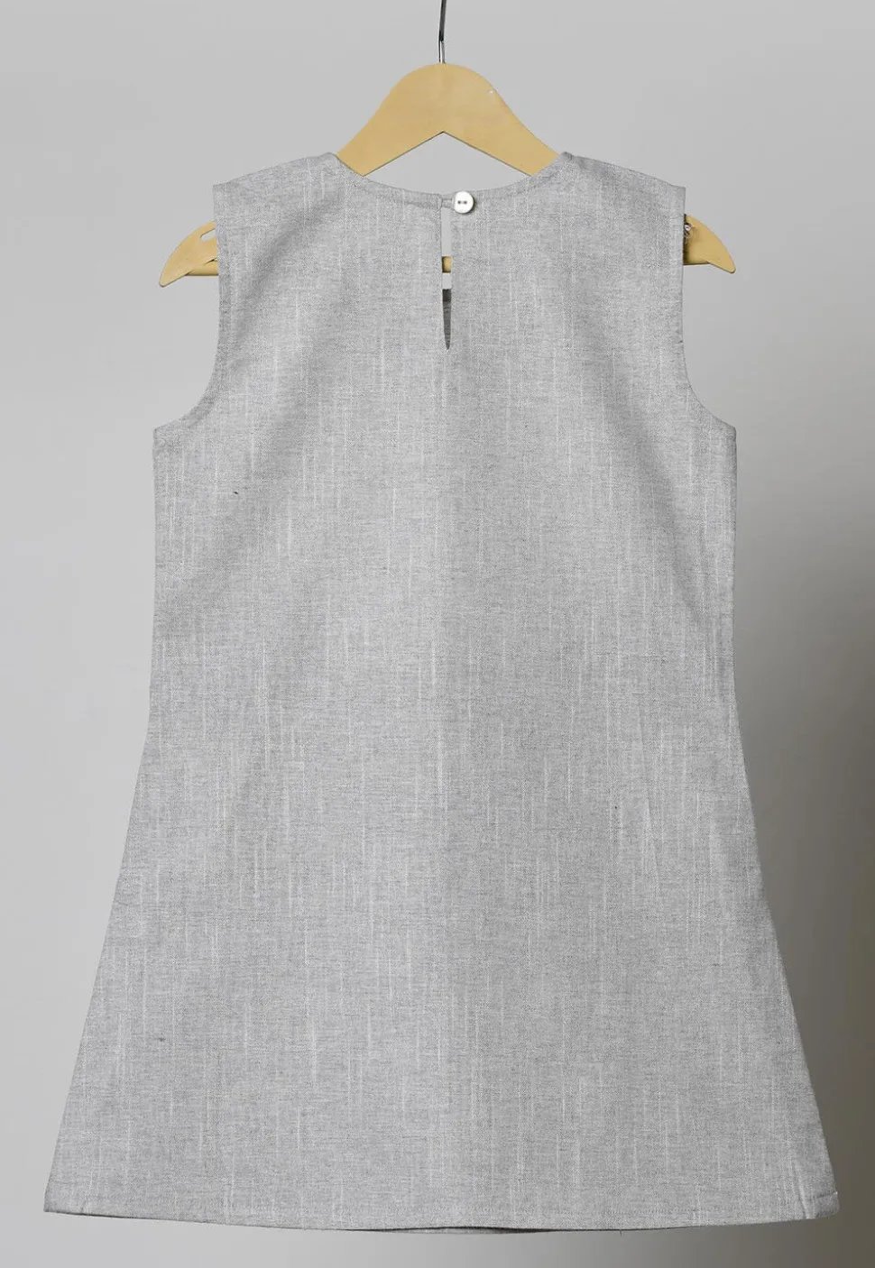 Patched Embellished Cotton Dress in Grey