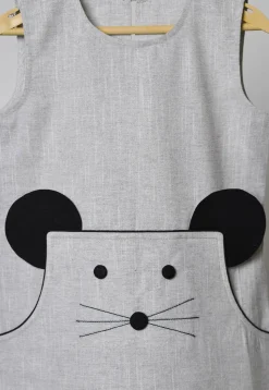 Patched Embellished Cotton Dress in Grey