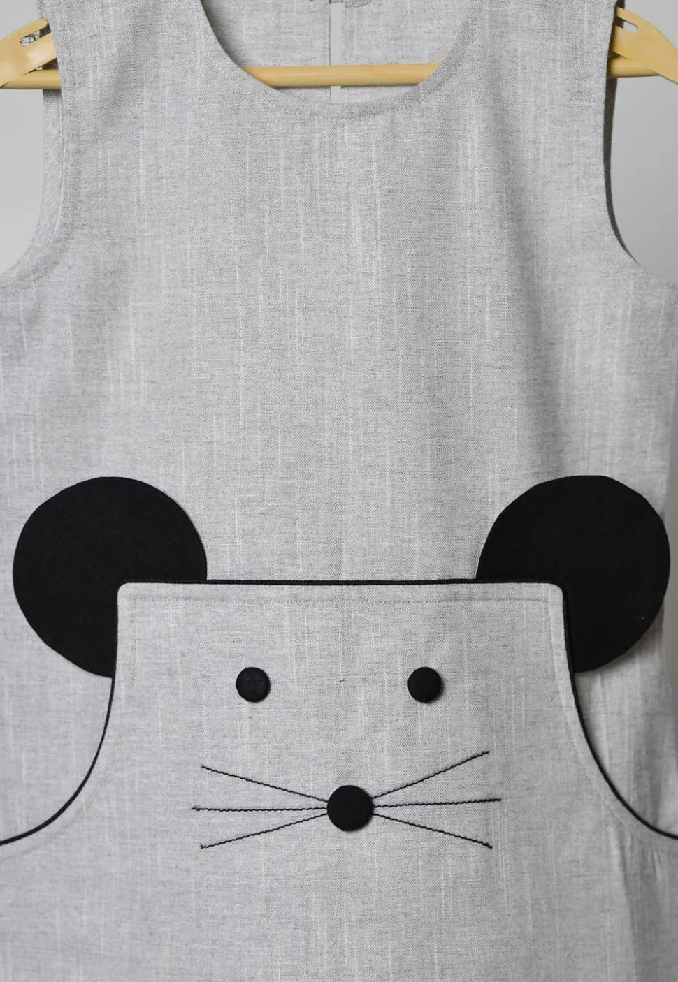 Patched Embellished Cotton Dress in Grey