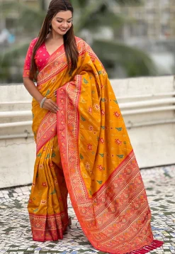 Patola Art Silk Saree in Mustard