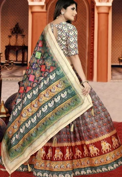 Patola Printed Art Silk Lehenga in Maroon