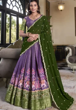 Patola Printed Art Silk Lehenga in Purple