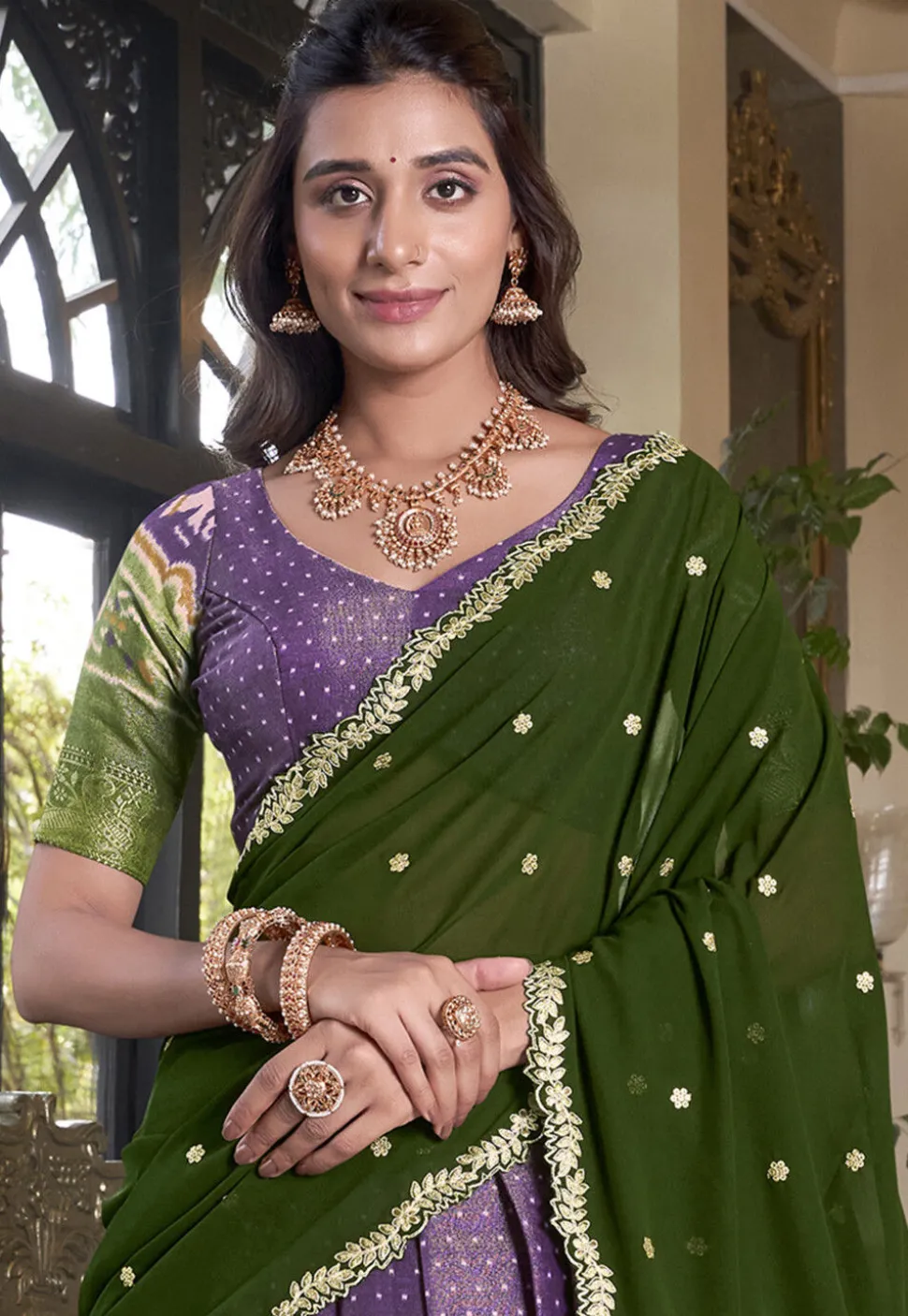 Patola Printed Art Silk Lehenga in Purple