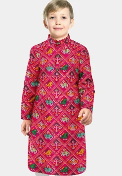 Patola Printed Art Silk Straight Kurta in Fuchsia