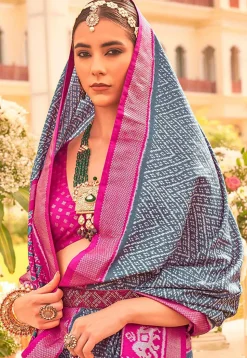 Patola Printed Art Silk Saree in Grey