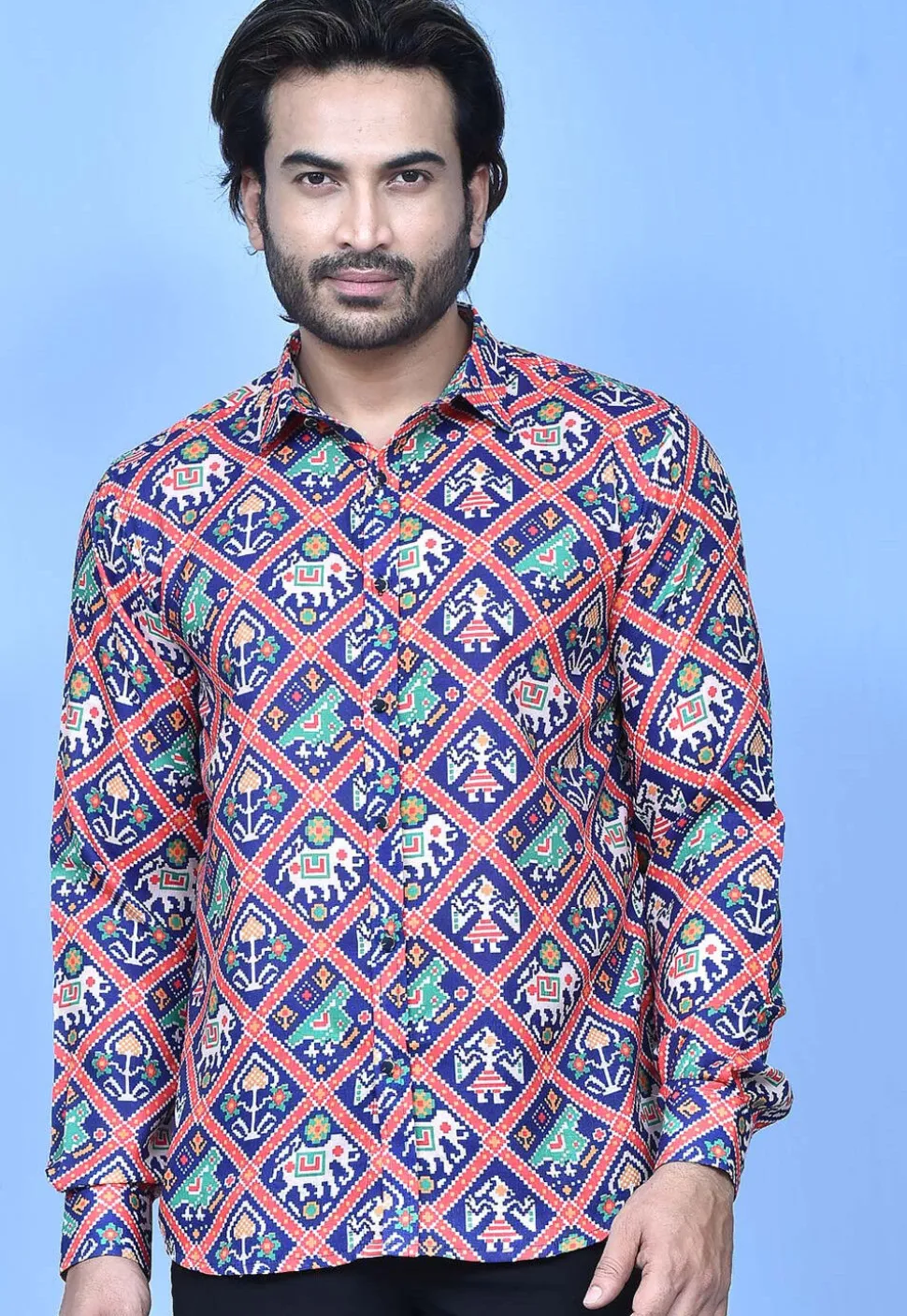 Patola Printed Cotton Shirt in Navy Blue
