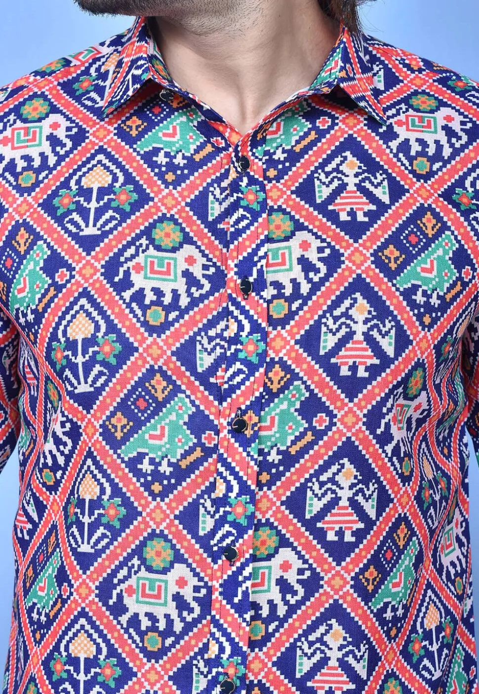 Patola Printed Cotton Shirt in Navy Blue