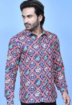 Patola Printed Cotton Shirt in Navy Blue