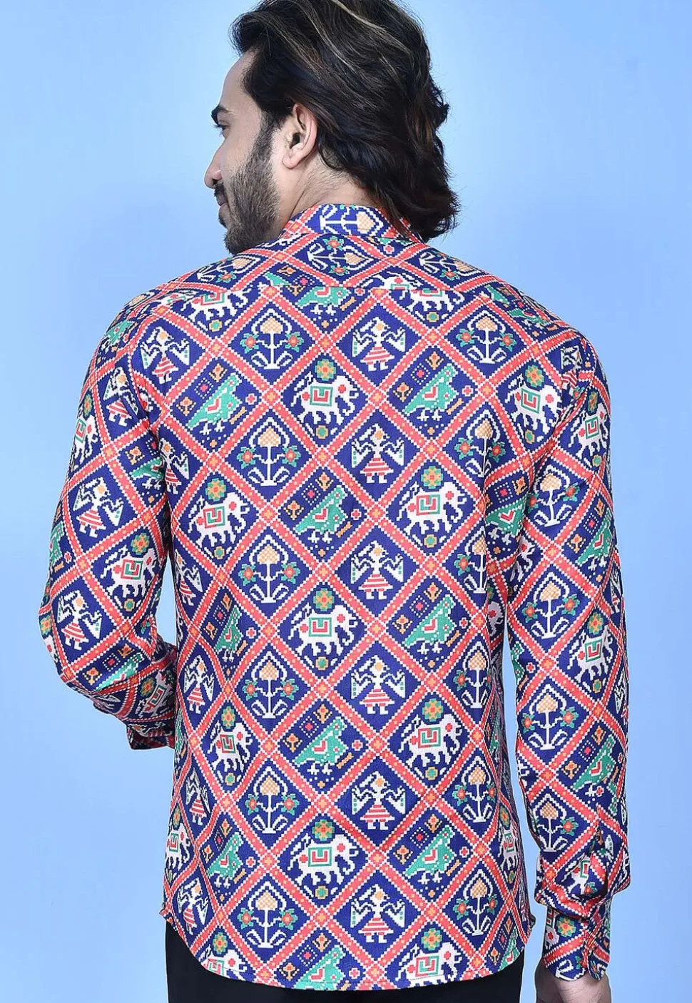 Patola Printed Cotton Shirt in Navy Blue