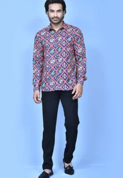 Patola Printed Cotton Shirt in Navy Blue