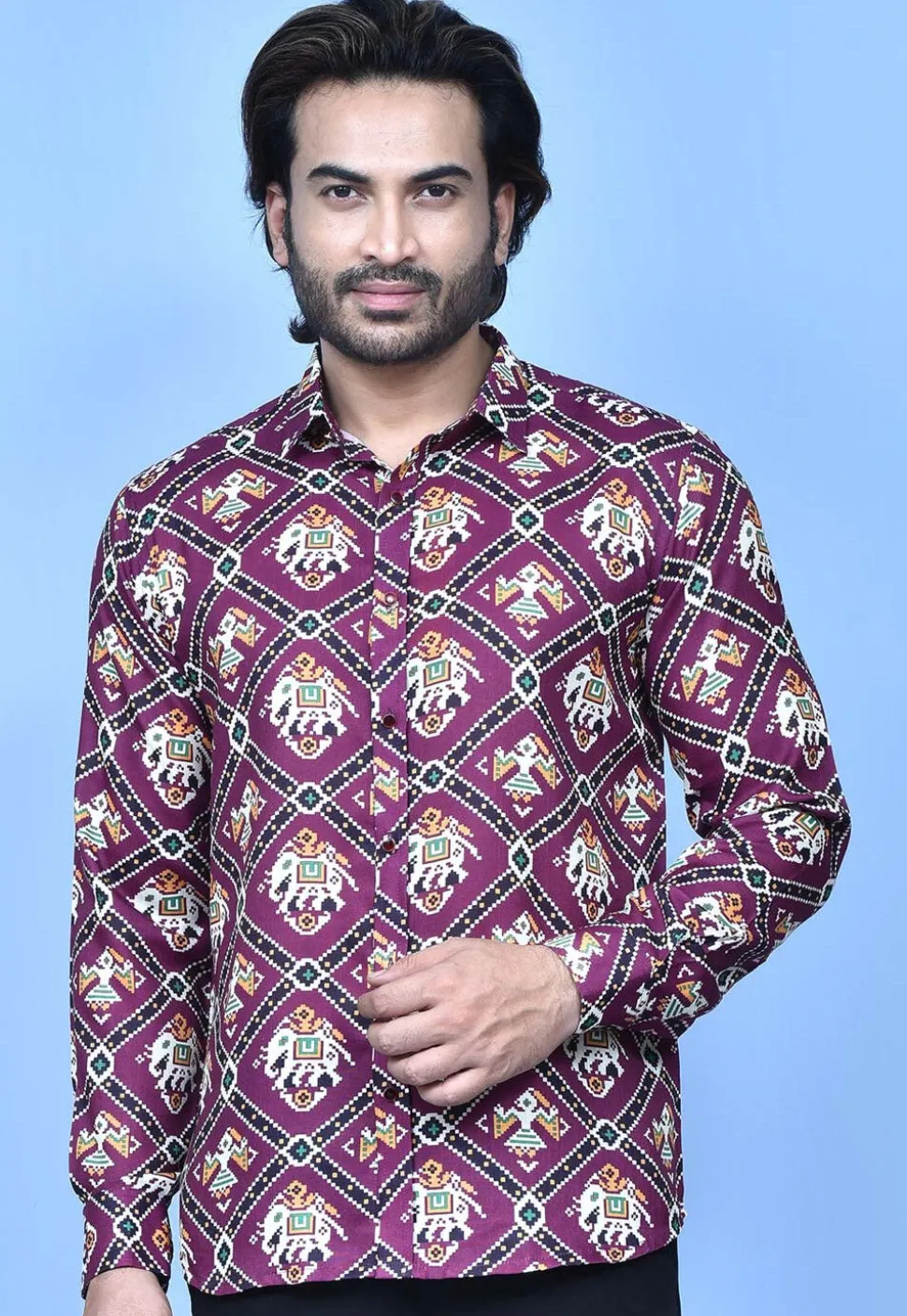 Patola Printed Cotton Shirt in Purple