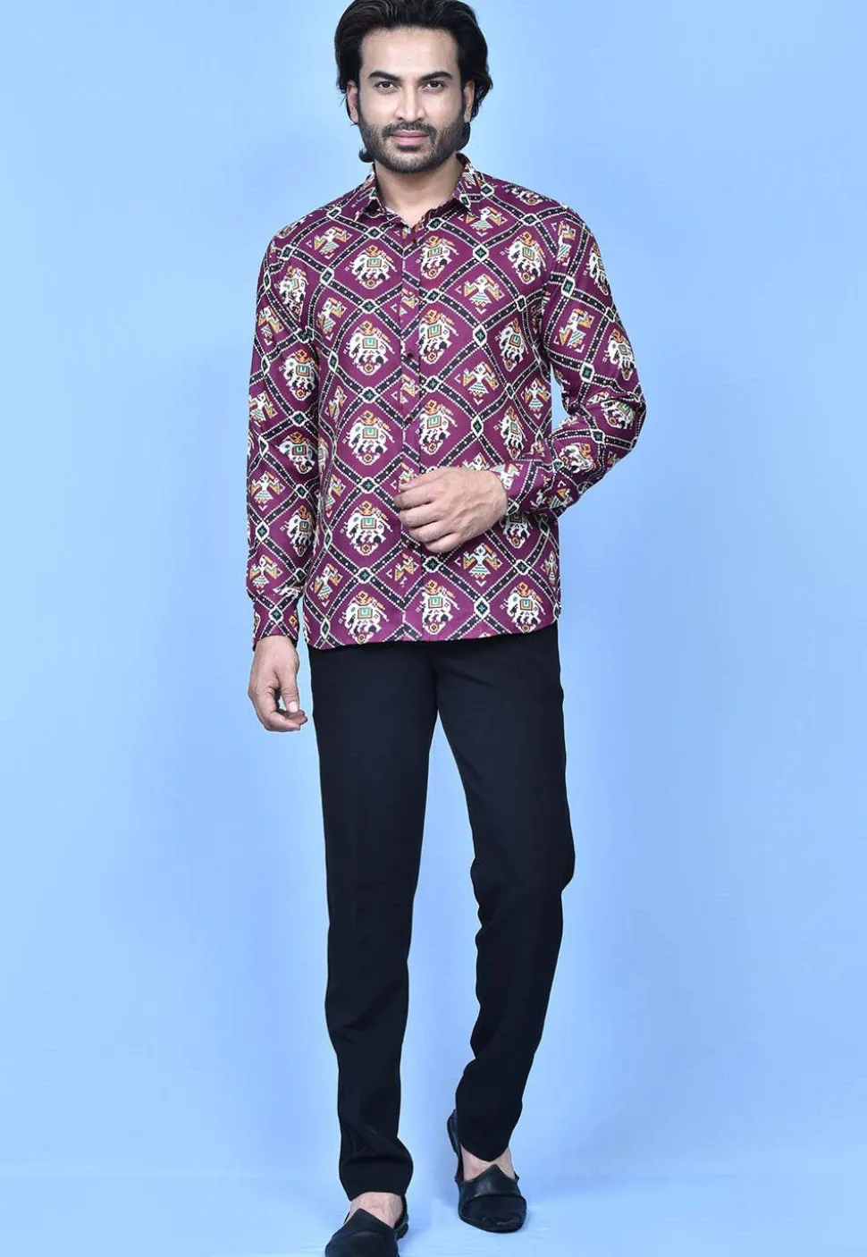 Patola Printed Cotton Shirt in Purple