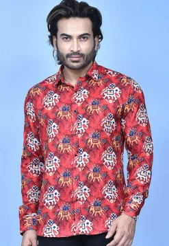 Patola Printed Cotton Shirt in Red