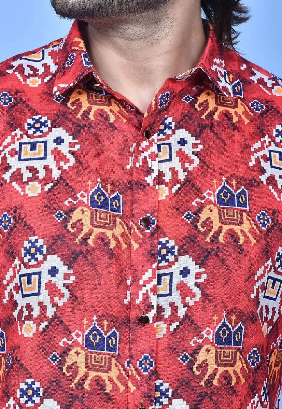 Patola Printed Cotton Shirt in Red