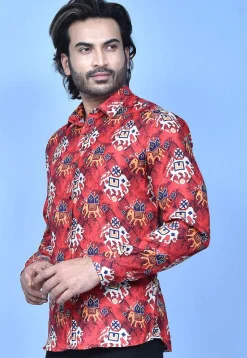 Patola Printed Cotton Shirt in Red