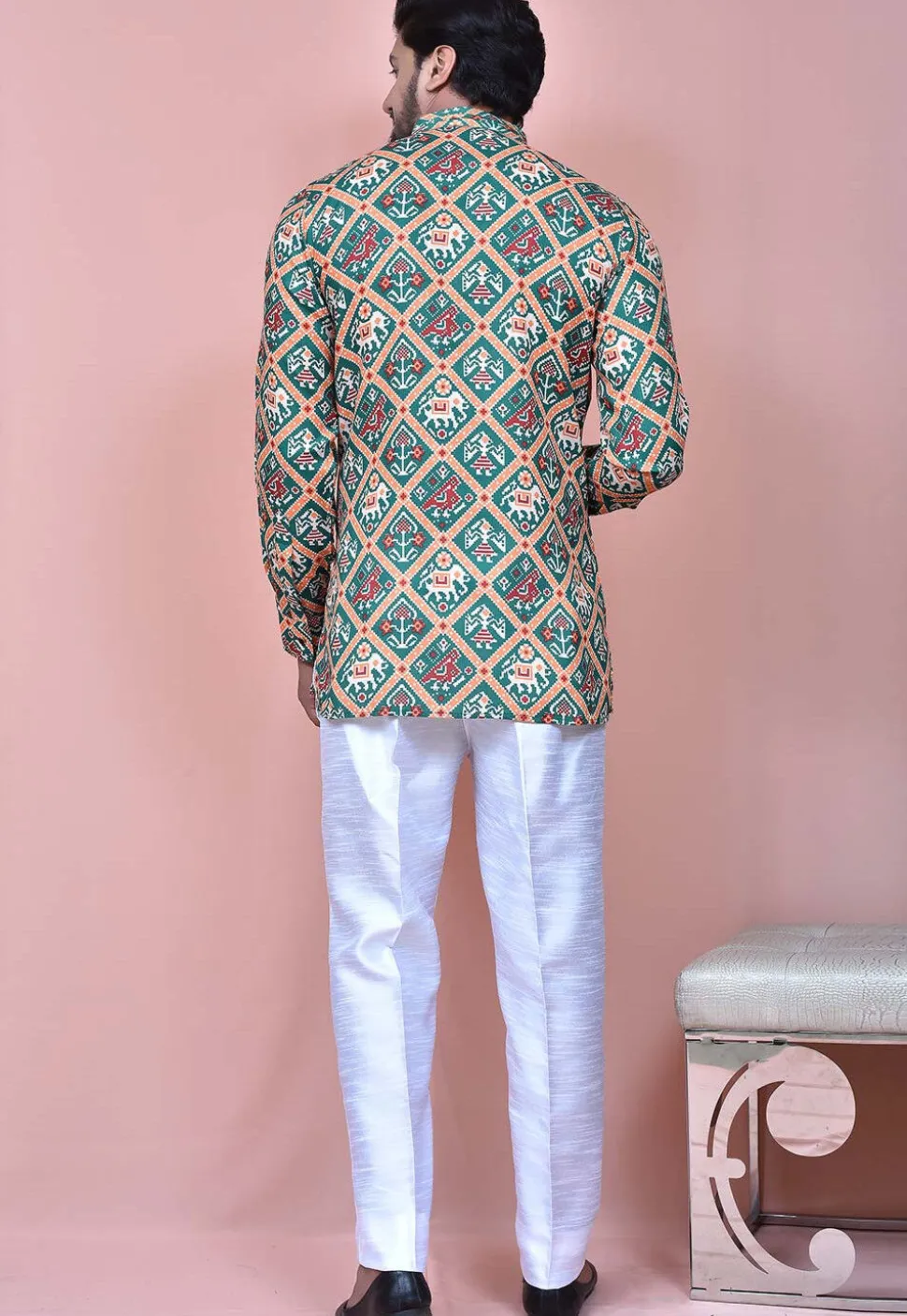 Patola Printed Cotton Short Kurta in Grey and Multicolor