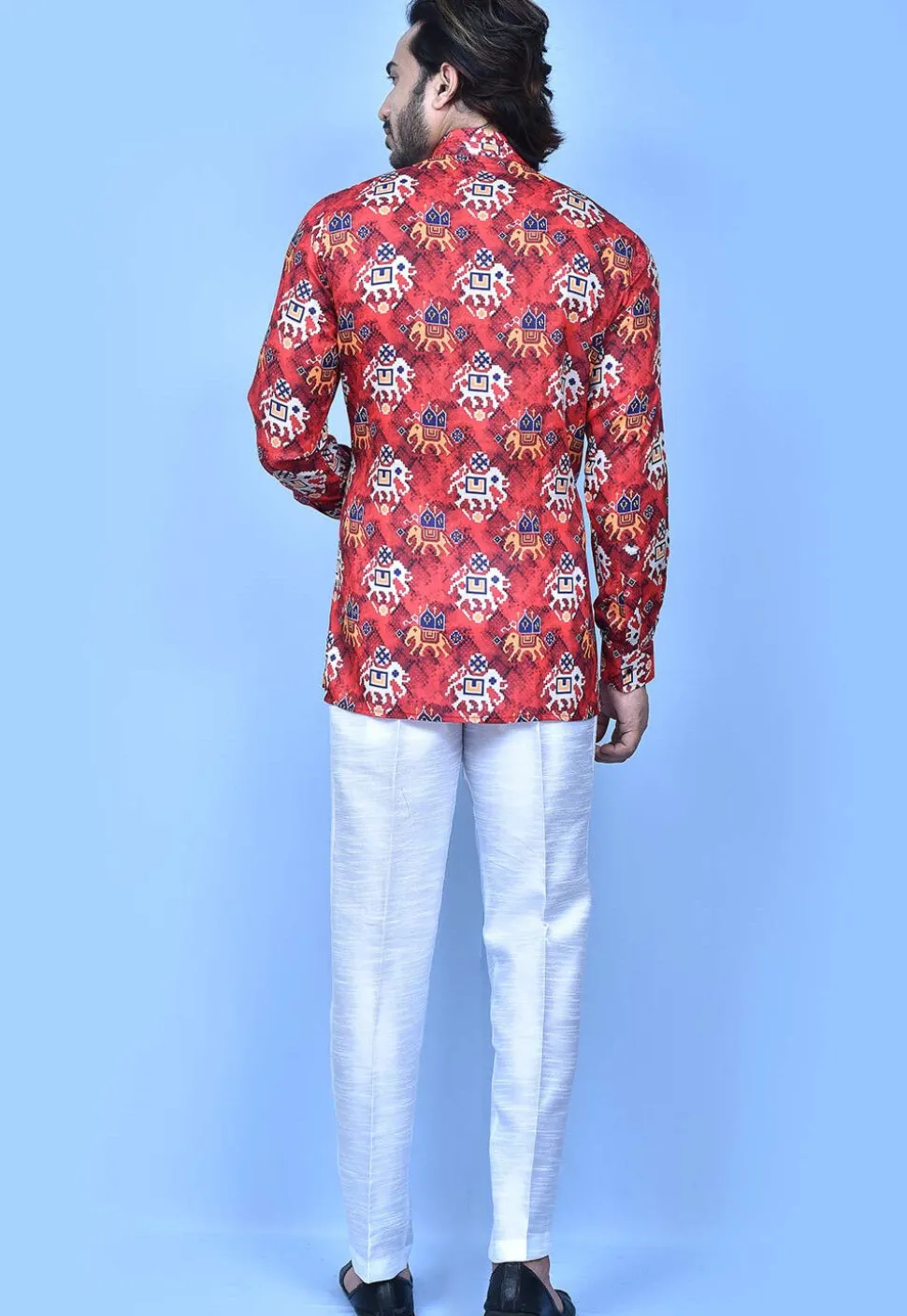 Patola Printed Cotton Short Kurta in Red
