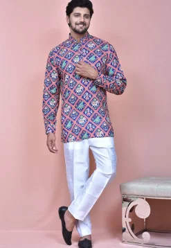 Patola Printed Cotton Short Kurta in Blue