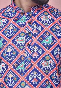 Patola Printed Cotton Short Kurta in Blue