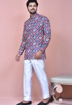 Patola Printed Cotton Short Kurta in Blue