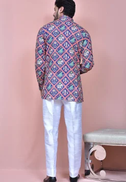 Patola Printed Cotton Short Kurta in Blue