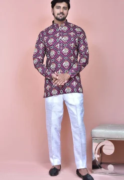 Patola Printed Cotton Short Kurta in Purple