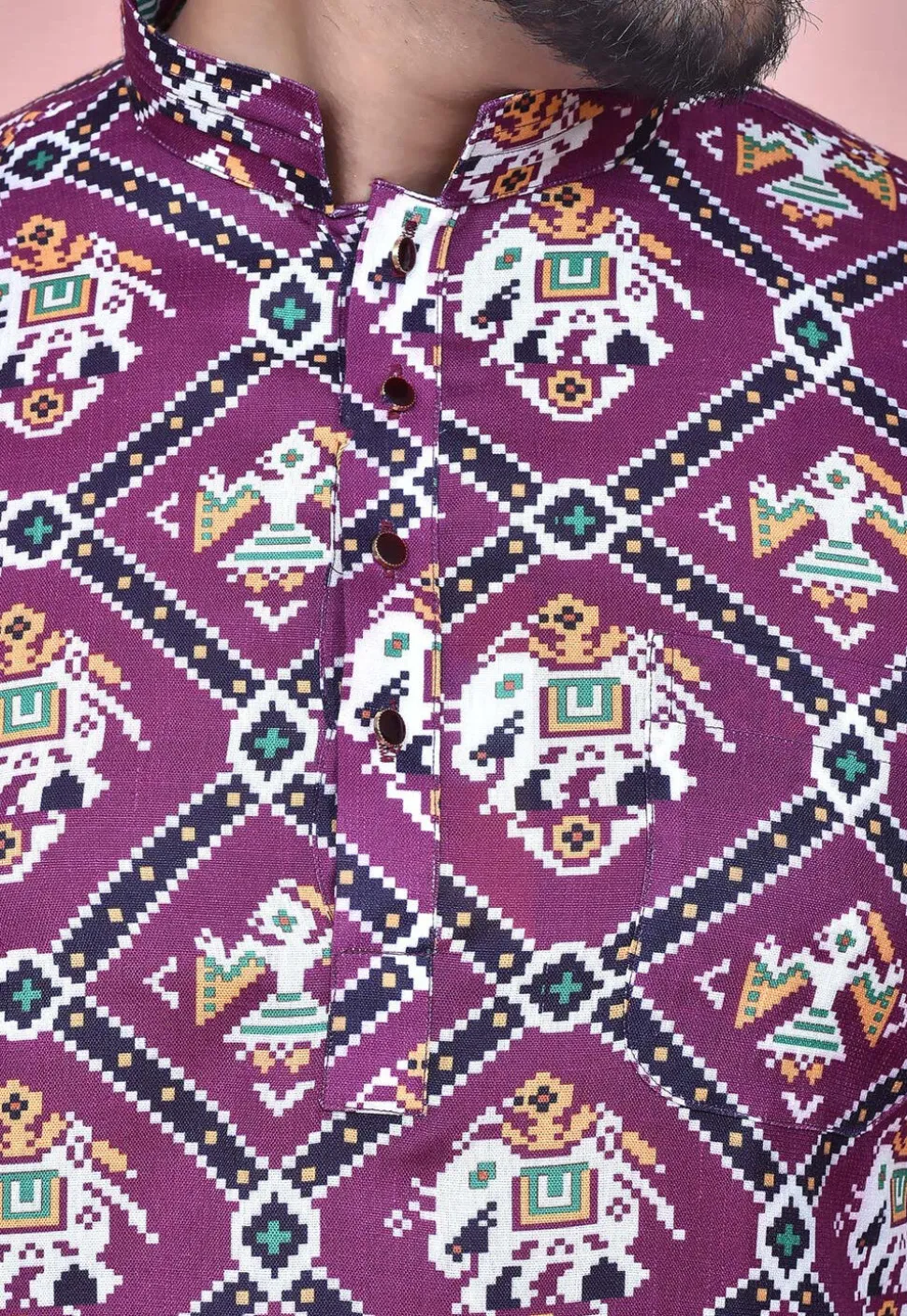 Patola Printed Cotton Short Kurta in Purple