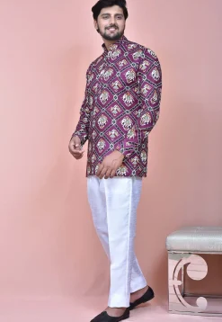 Patola Printed Cotton Short Kurta in Purple