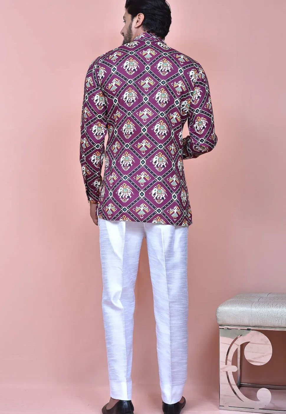 Patola Printed Cotton Short Kurta in Purple