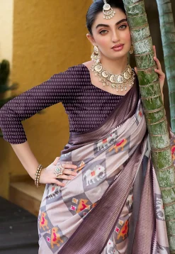 Patola Printed Crepe Saree in Beige