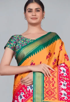Patola Printed Crepe Saree in Light Orange