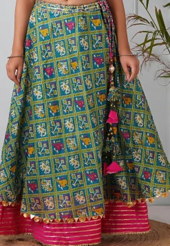 Patola Printed Kota Silk Skirt in Sea Green