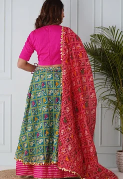 Patola Printed Kota Silk Lehenga in Teal Blue