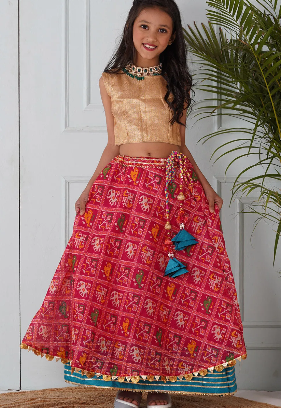 Patola Printed Kota Silk Lehenga in Pink