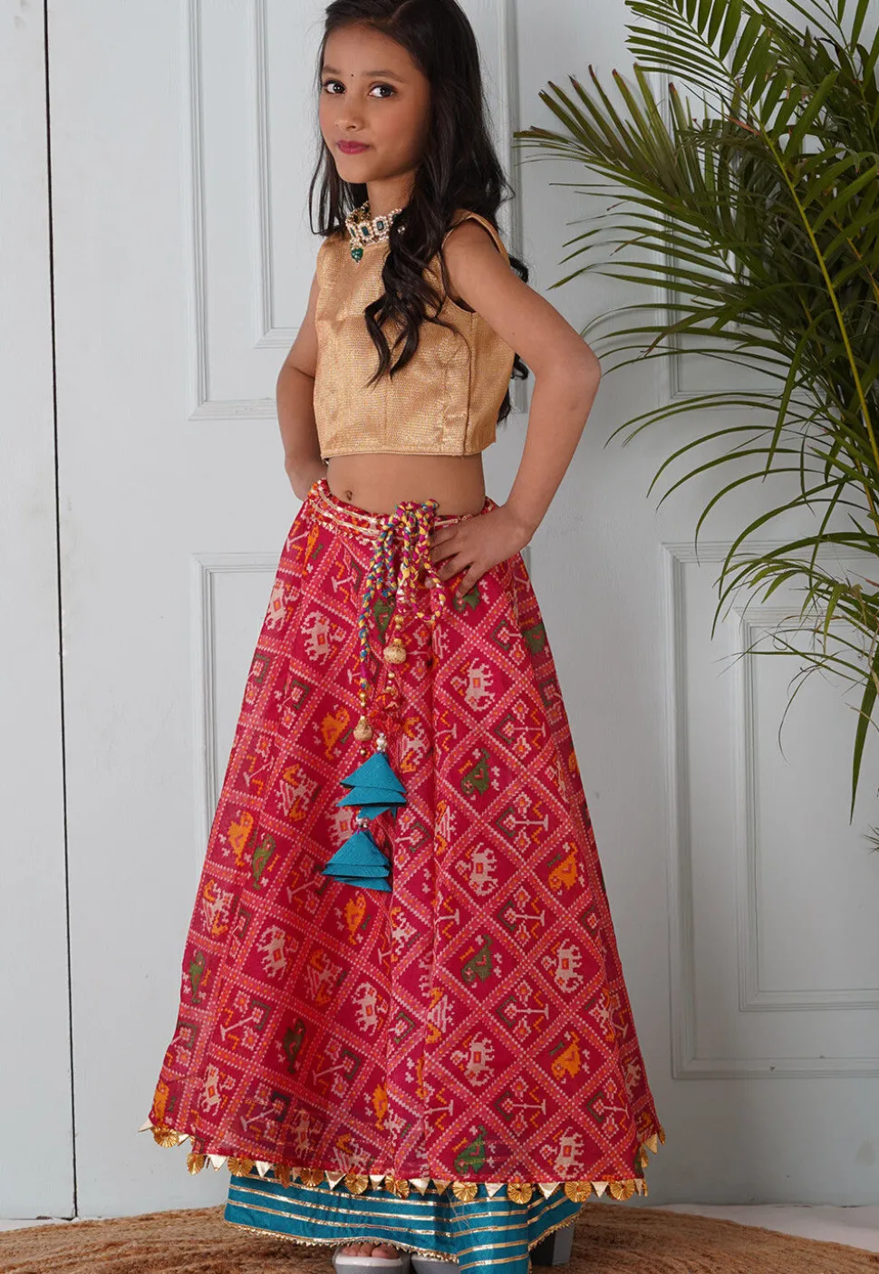 Patola Printed Kota Silk Lehenga in Pink