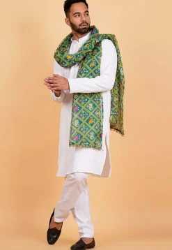 Patola Printed Kota Silk Men Dupatta in Teal Blue