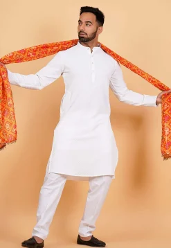 Patola Printed Kota Silk Men Dupatta in Orange