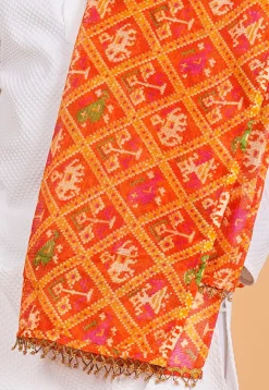 Patola Printed Kota Silk Men Dupatta in Orange