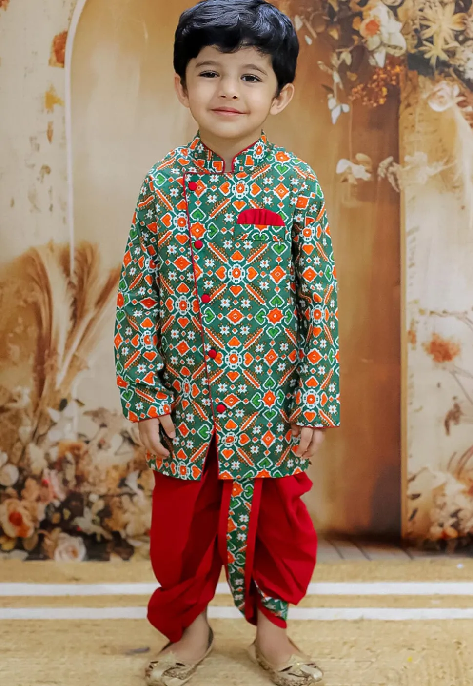 Patola Printed Pure Cotton Kurta Set in Dark Green