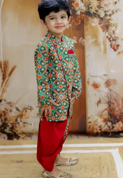 Patola Printed Pure Cotton Kurta Set in Dark Green